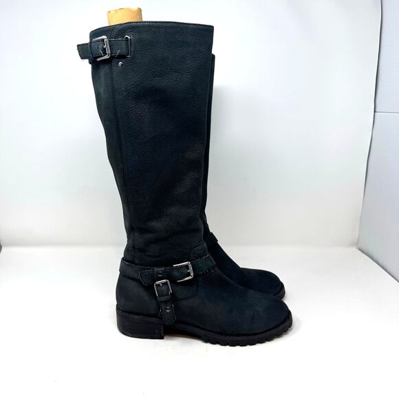 BP Black Leather Boots Tall 6.5 Zip Up Riding Boho Moto Biker Western Goth - Picture 1 of 10